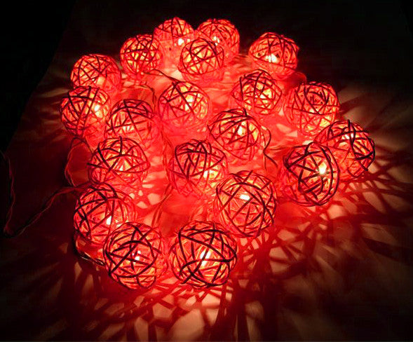 1 Set of Orange 5cm Rattan Cane 20 Ball Battery Powered 3m String Lights Christmas Gift Home Wedding Party Bedroom Decoration Table Centrepiece